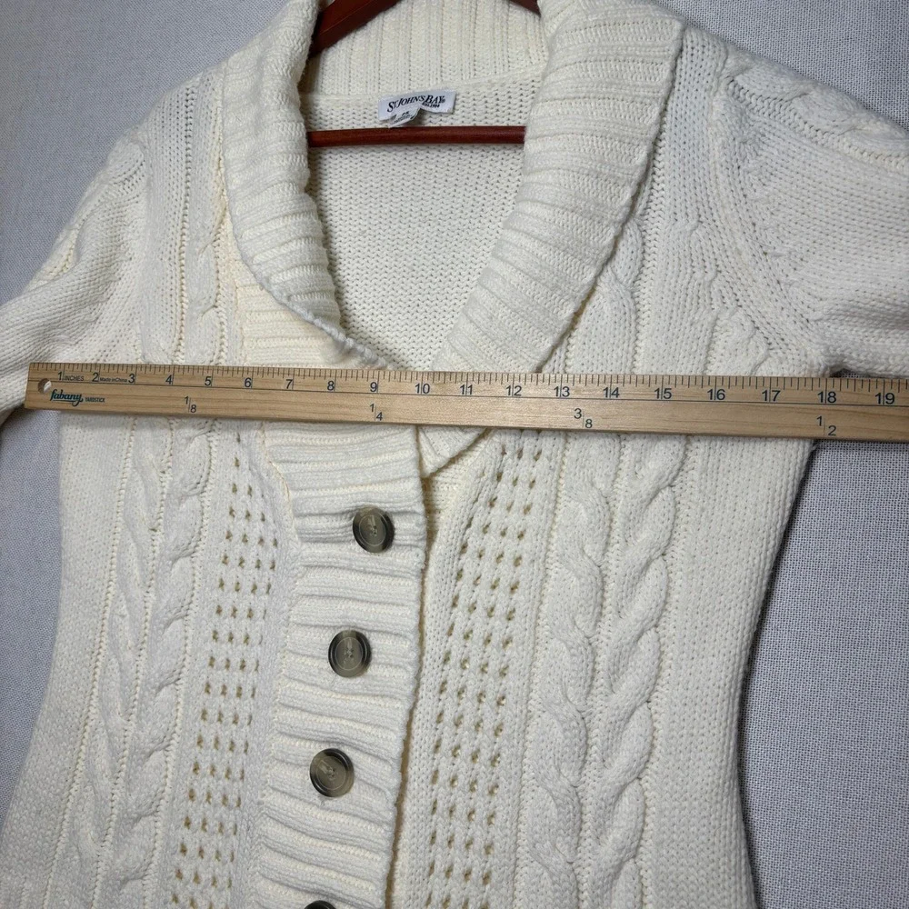 St Johns Bay Cream Cable Knit Shawl Collar Cardigan Sweater‎ PS